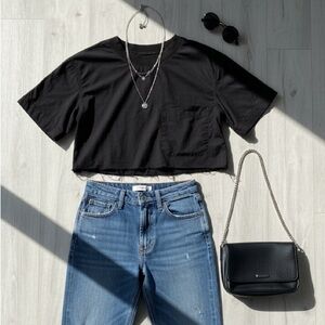 Uniqlo Grunge Cropped Black T-Shirt with Pocket